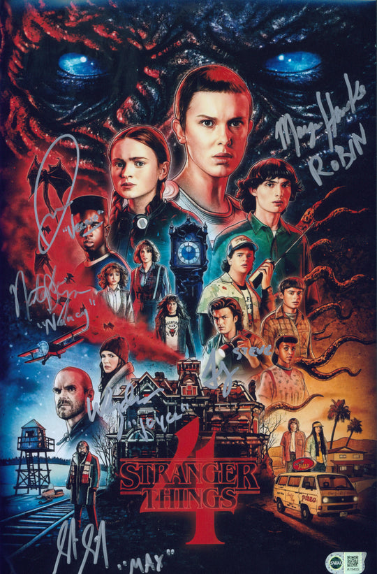 Winona Ryder, Maya Hawke, Joe Keery, Sadie Sink, Jamie Campbell Bowers & Natalia Dyer Signed 11x17 Photo - SWAU Authenticated
