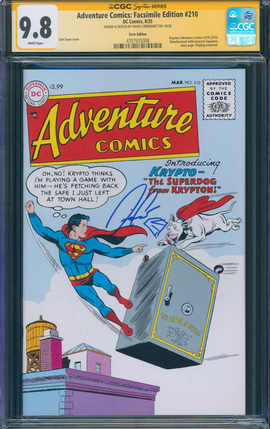 David Corenswet Autographed Adventure Comics Facsimile Edition #210 with Sketch-  CGC graded 9.8