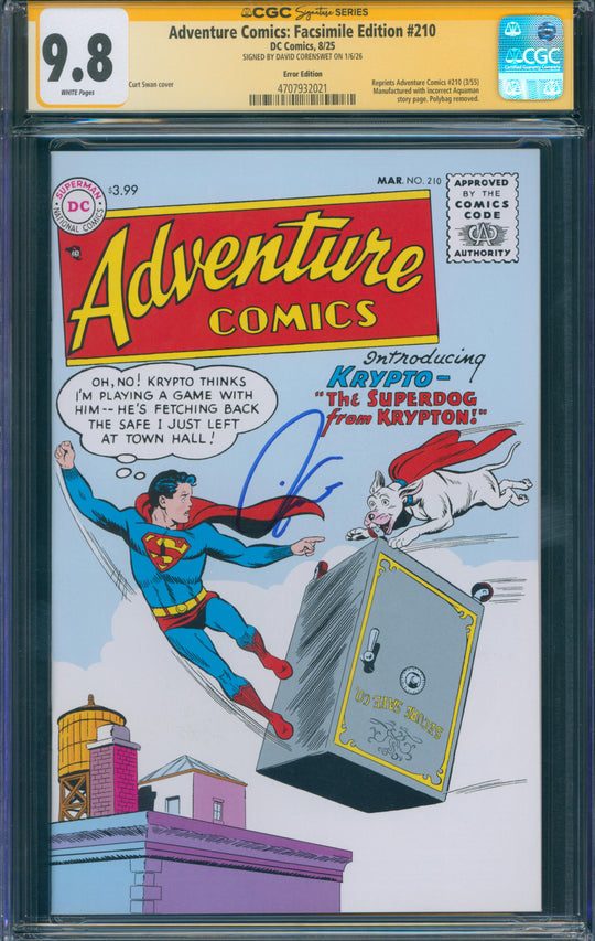 David Corenswet Autographed Adventure Comics Facsimile Edition #210 -  CGC graded 9.8